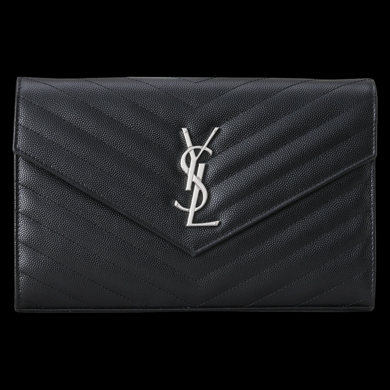 YVES SAINT LAURENT(USED)생로랑 377828 모노그램 쉐브론 체인 숄더백 블랙은장